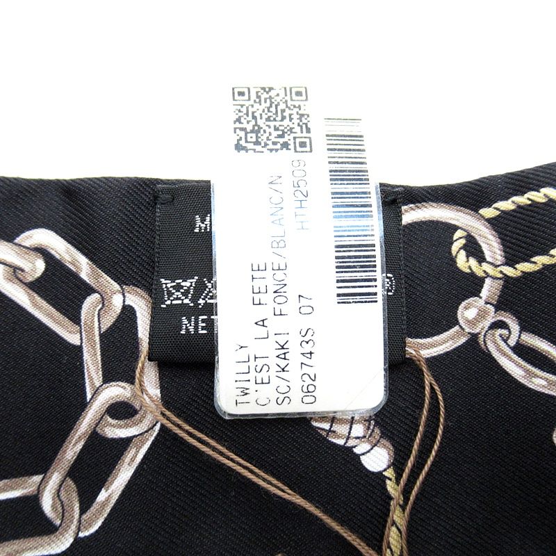 Hermes Twilly Scarf Se la Fet Silk 100% Black Khaki — view 3