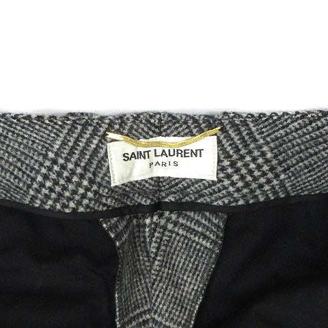 Saint Laurent Paris Glen Check Wool Tapered Trousers Pants Notac Gray — view 3