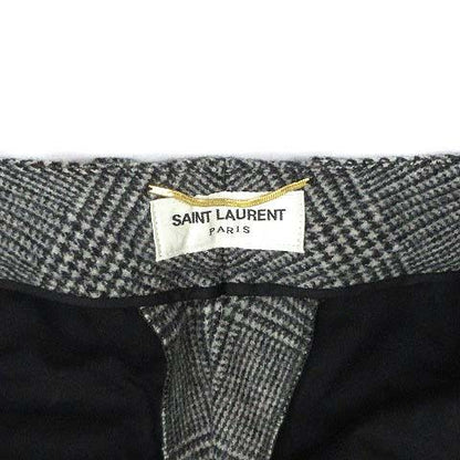 Saint Laurent Paris Glen Check Wool Tapered Trousers Pants Notac Gray — view 3