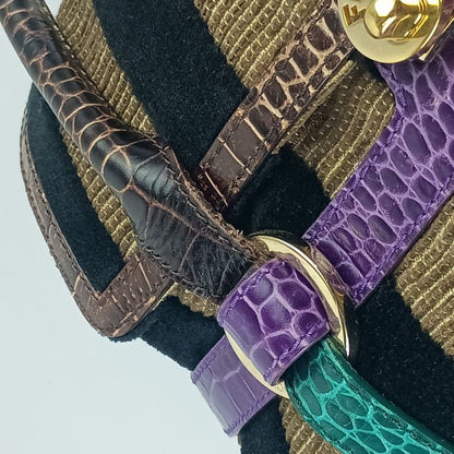 Fendi Handbag Baulot Special Chef Brown Black Purple Green Velour — view 7