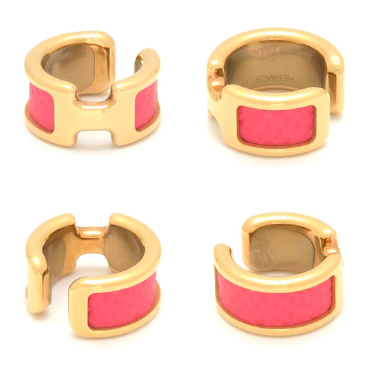 Hermes Olympe PM Ear Cuff Pink Leather Metallic Gold Colored Bag Booklet