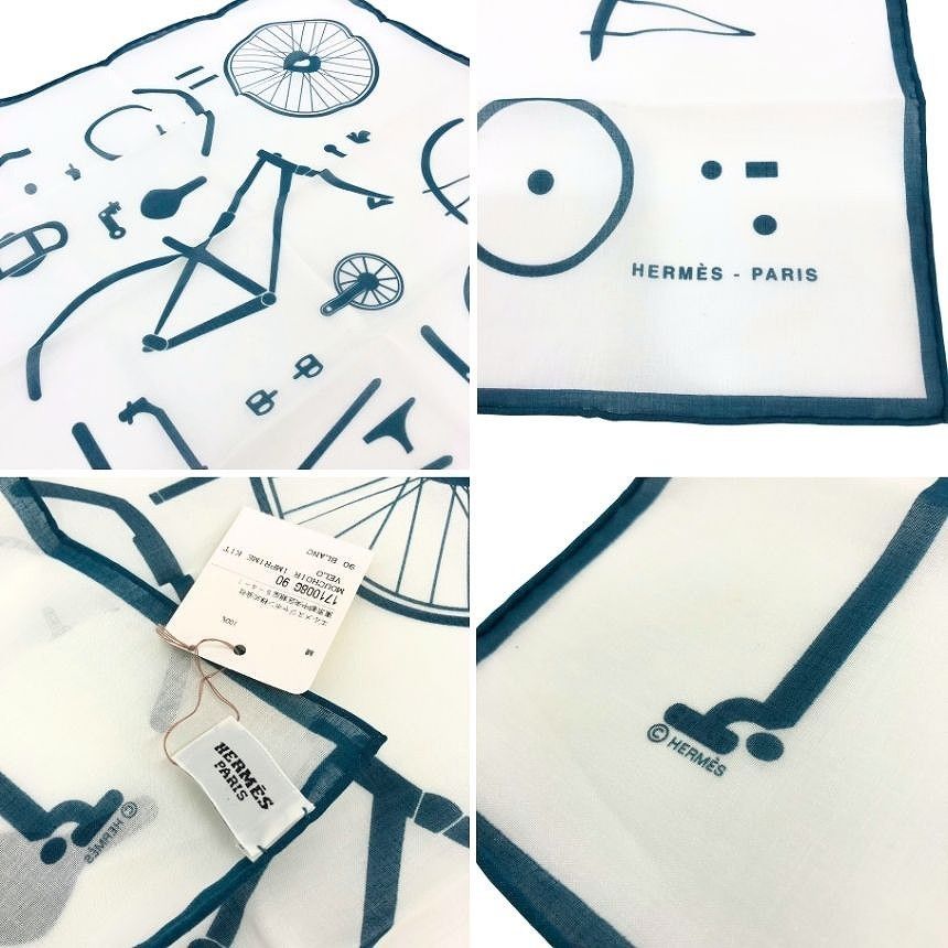 Hermes Handkerchief Cotton Carre 90 Mouchoir Imprime Kit Velo Blanc White — view 3
