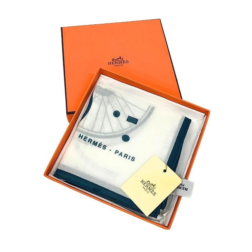 Hermes Handkerchief Cotton Carre 90 Mouchoir Imprime Kit Velo Blanc White — view 2