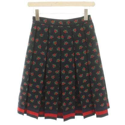 Gucci Pleated Skirt Knee Length Floral Jacquard Wool Blend 36 Navy HN