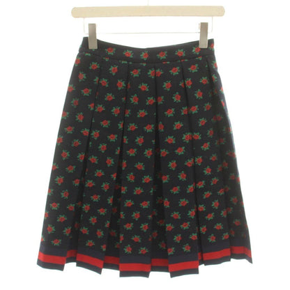 Gucci Pleated Skirt Knee Length Floral Jacquard Wool Blend 36 Navy HN — view 2