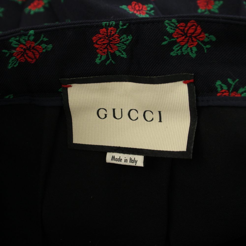 Gucci Pleated Skirt Knee Length Floral Jacquard Wool Blend 36 Navy HN — view 5
