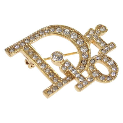 Dior Logo Brooch Metal Rhinestone Gold — view 2