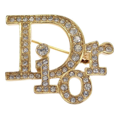 Dior Logo Brooch Metal Rhinestone Gold