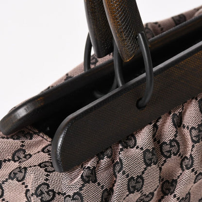 Gucci Handbag Wood Handle GG Canvas Black Pink Brown — view 4
