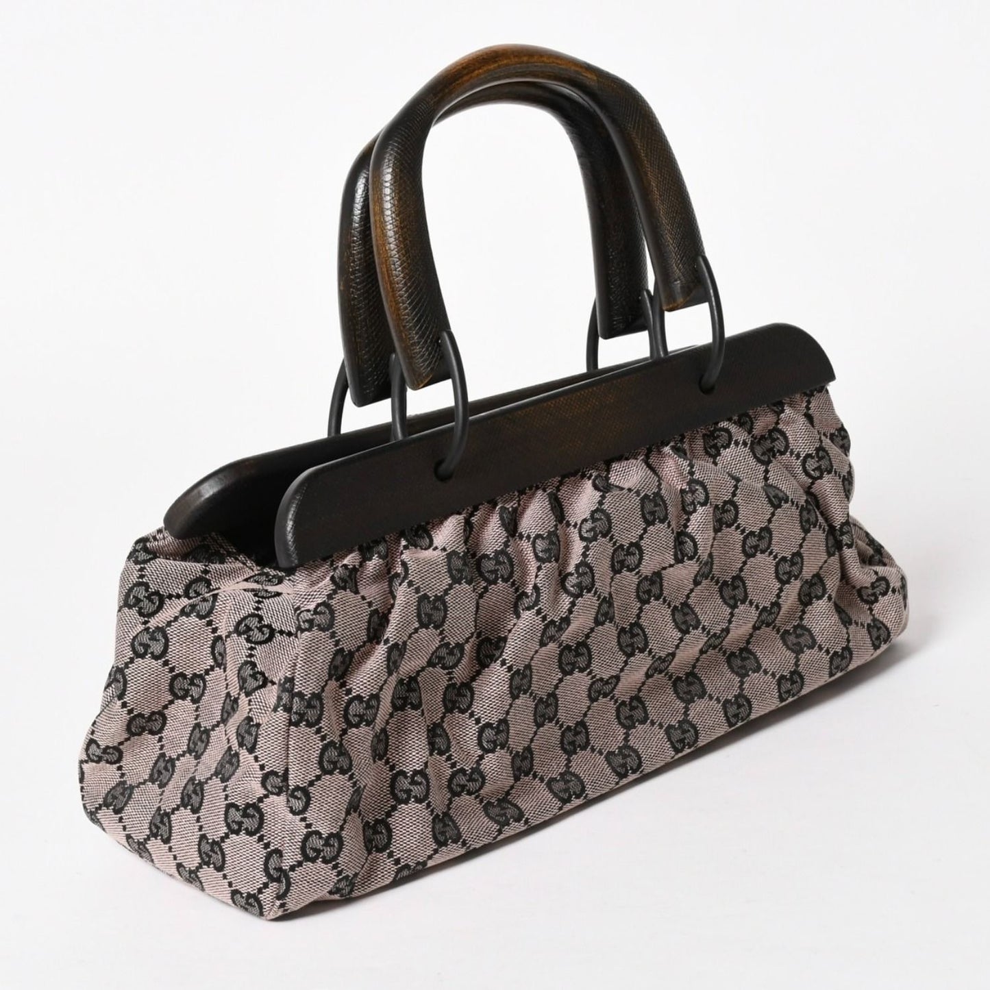 Gucci Handbag Wood Handle GG Canvas Black Pink Brown — view 3