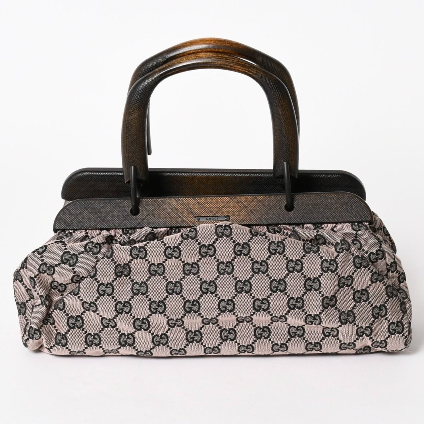 Gucci Handbag Wood Handle GG Canvas Black Pink Brown — view 2