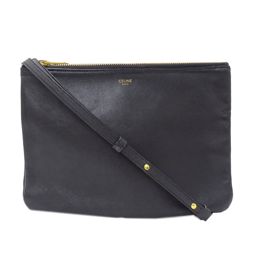 Celine Shoulder Bag Trio Large Leather Black Going Out Adults Simple