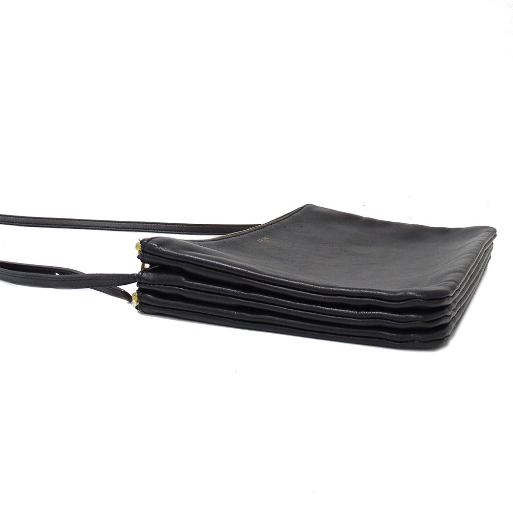Celine Shoulder Bag Trio Large Leather Black Going Out Adults Simple — view 4