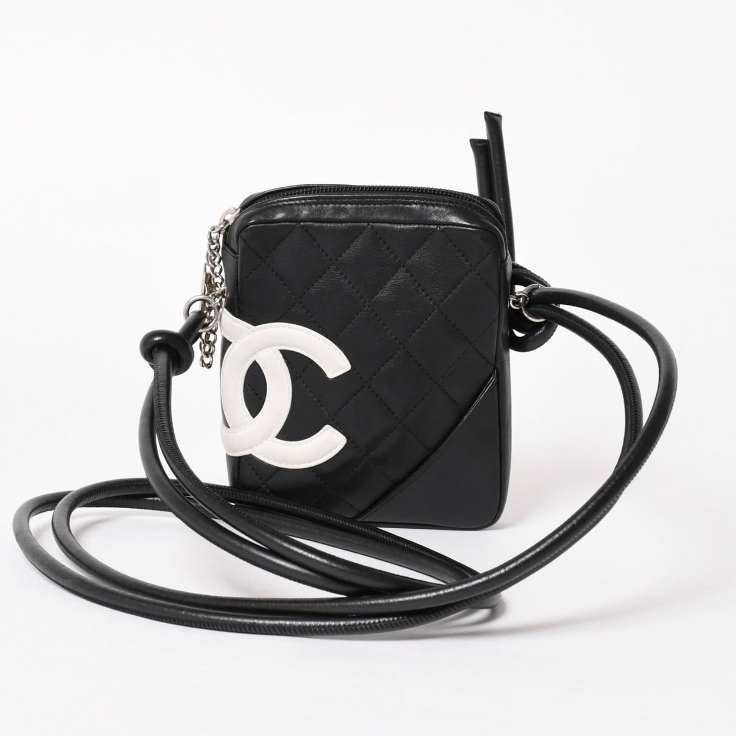 Chanel Mini Cambon Shoulder Bag Medium Pochette Black White Lambskin