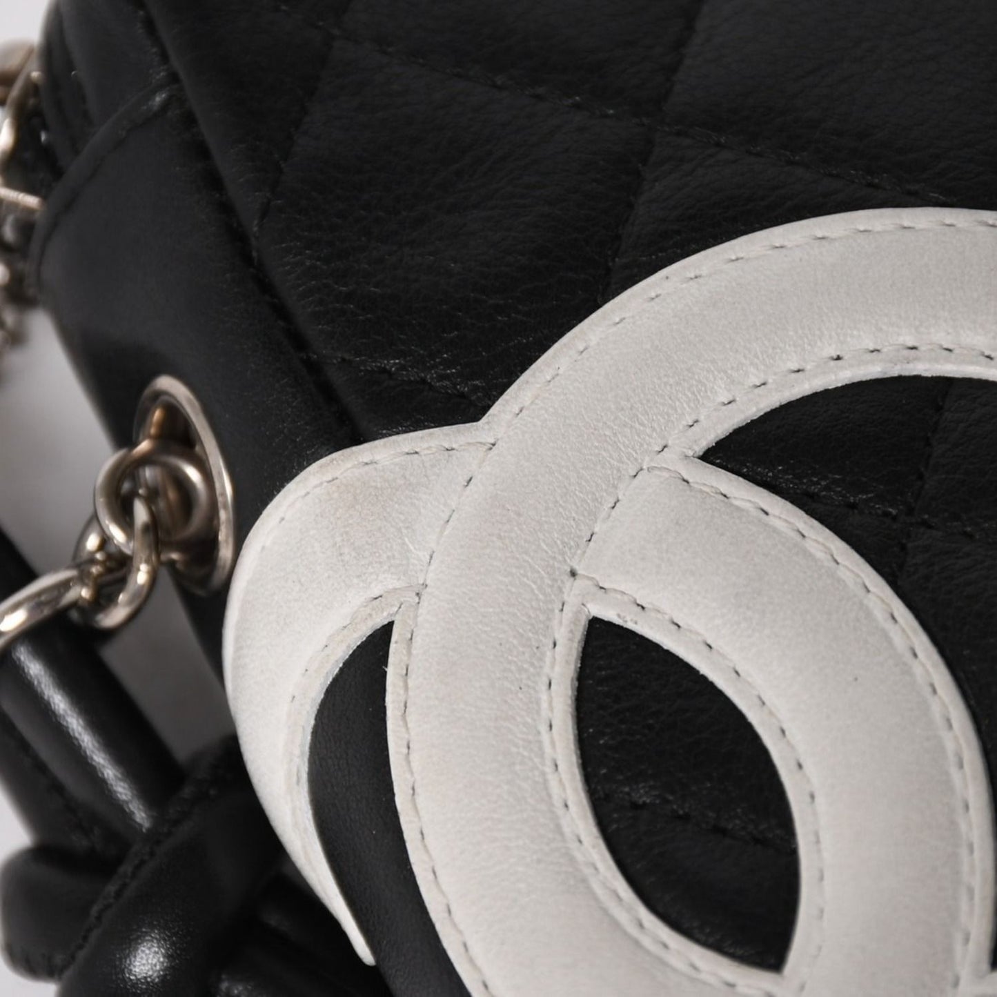 Chanel Mini Cambon Shoulder Bag Medium Pochette Black White Lambskin — view 8