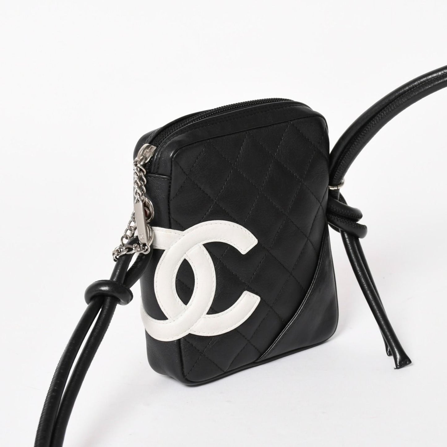 Chanel Mini Cambon Shoulder Bag Medium Pochette Black White Lambskin — view 3