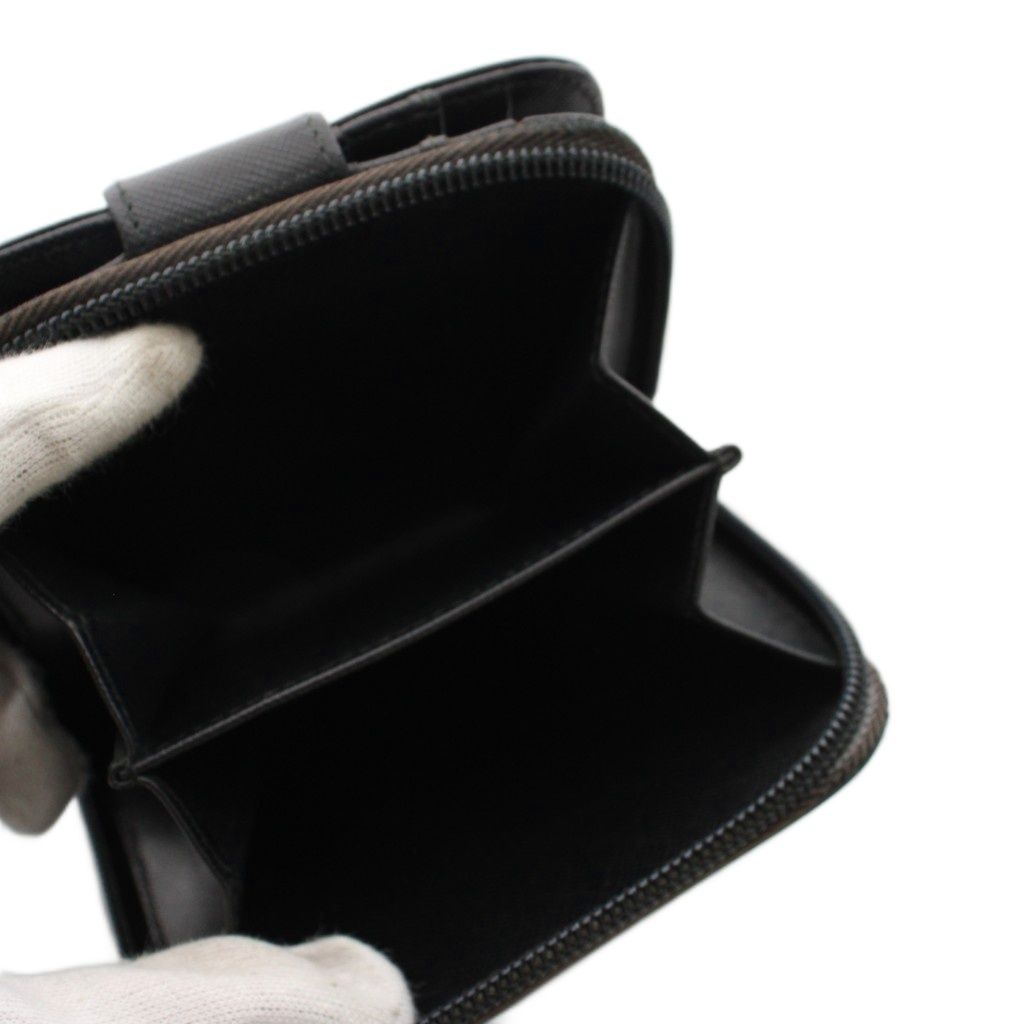 Prada Triangular Plate Bifold Wallet Zip Around Leather Black YM — view 6