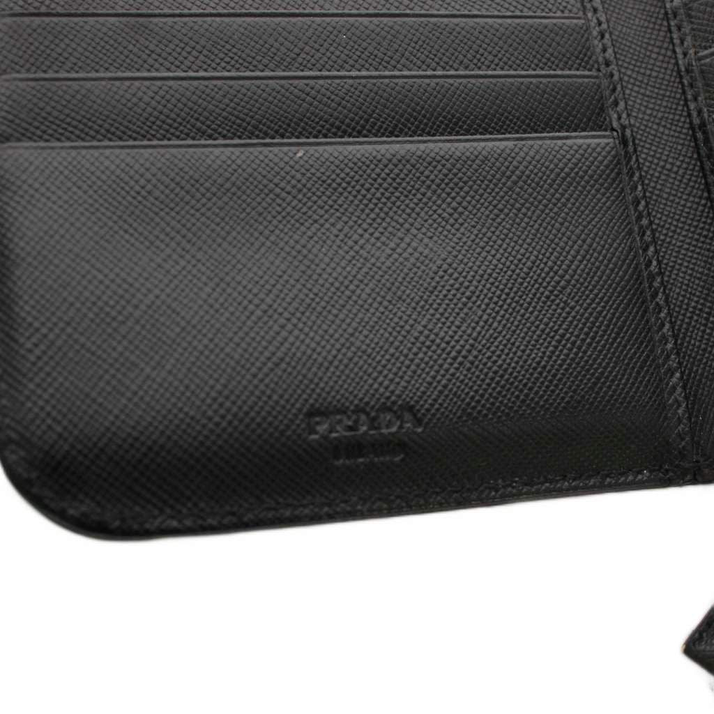 Prada Triangular Plate Bifold Wallet Zip Around Leather Black YM — view 8