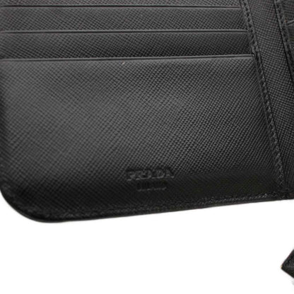Prada Triangular Plate Bifold Wallet Zip Around Leather Black YM — view 8