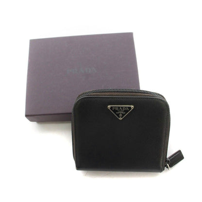Prada Triangular Plate Bifold Wallet Zip Around Leather Black YM — view 9