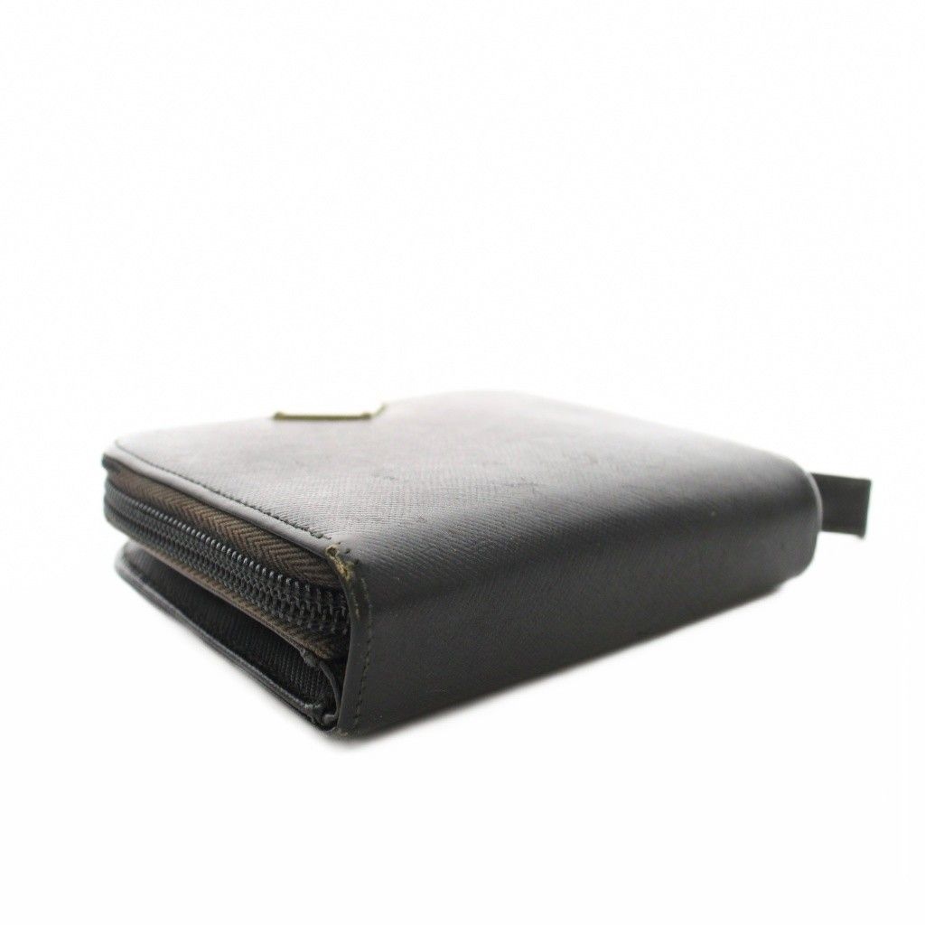 Prada Triangular Plate Bifold Wallet Zip Around Leather Black YM — view 3