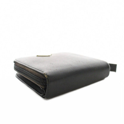 Prada Triangular Plate Bifold Wallet Zip Around Leather Black YM — view 3