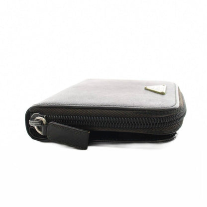 Prada Triangular Plate Bifold Wallet Zip Around Leather Black YM — view 4