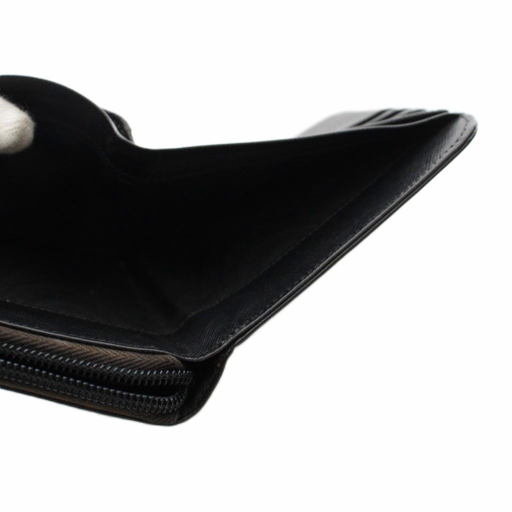 Prada Triangular Plate Bifold Wallet Zip Around Leather Black YM — view 5