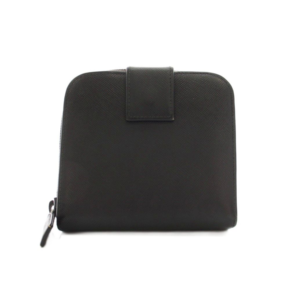 Prada Triangular Plate Bifold Wallet Zip Around Leather Black YM — view 2