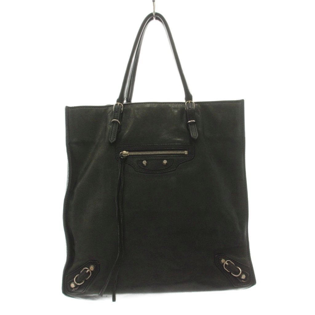Balenciaga the Paper Tote Leather with Mirror Black