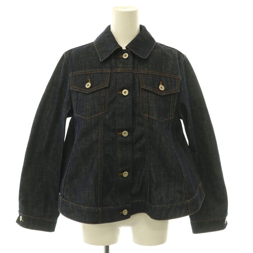 Loewe Short Trapeze Denim Jacket Soutien Collar Logo Button 34 Indigo CX