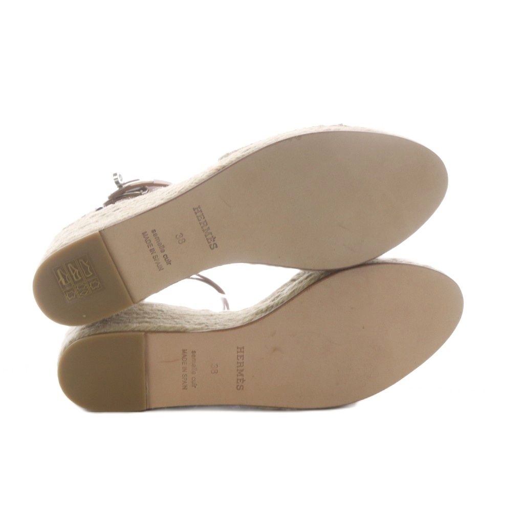 Hermes Tipoli Sandals Wedge Sole Espadrilles Kelly Ankle Strap Leather Brown 38 — view 4