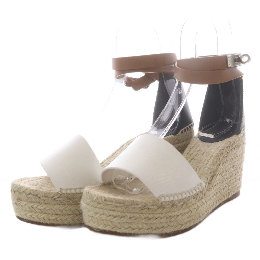 Hermes Tipoli Sandals Wedge Sole Espadrilles Kelly Ankle Strap Leather Brown 38 — view 2