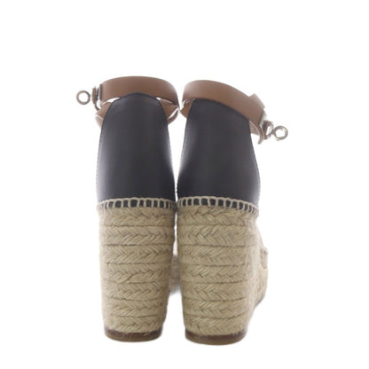 Hermes Tipoli Sandals Wedge Sole Espadrilles Kelly Ankle Strap Leather Brown 38 — view 3