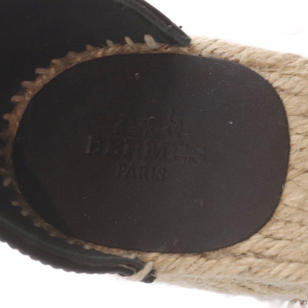 Hermes Tipoli Sandals Wedge Sole Espadrilles Kelly Ankle Strap Leather Brown 38 — view 6