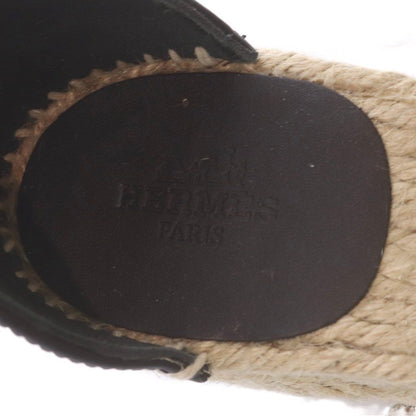 Hermes Tipoli Sandals Wedge Sole Espadrilles Kelly Ankle Strap Leather Brown 38 — view 6