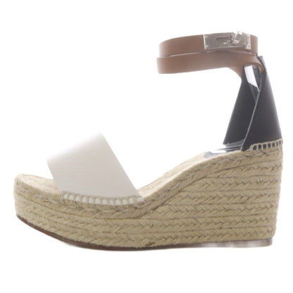 Hermes Tipoli Sandals Wedge Sole Espadrilles Kelly Ankle Strap Leather Brown 38