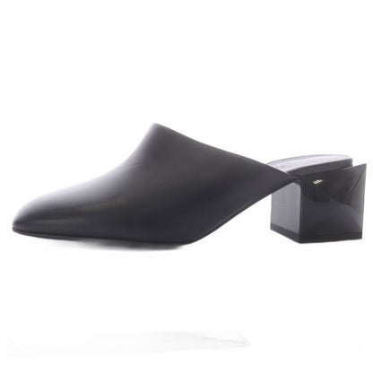 Hermes Christie Mules Chunky Heel Square Toe Leather Black 37