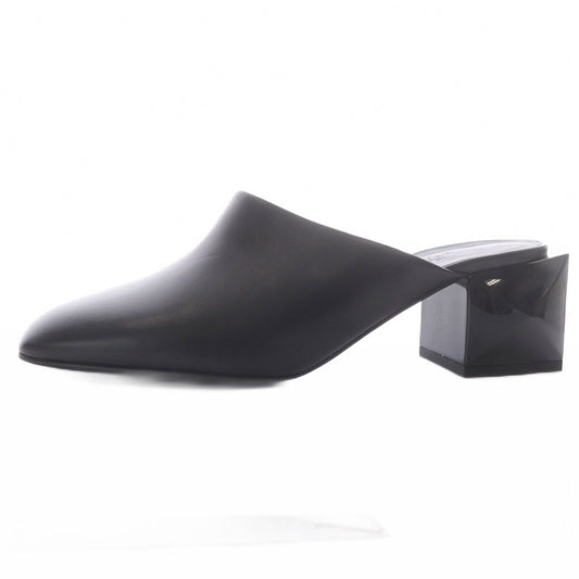 Hermes Christie Mules Chunky Heel Square Toe Leather Black 37