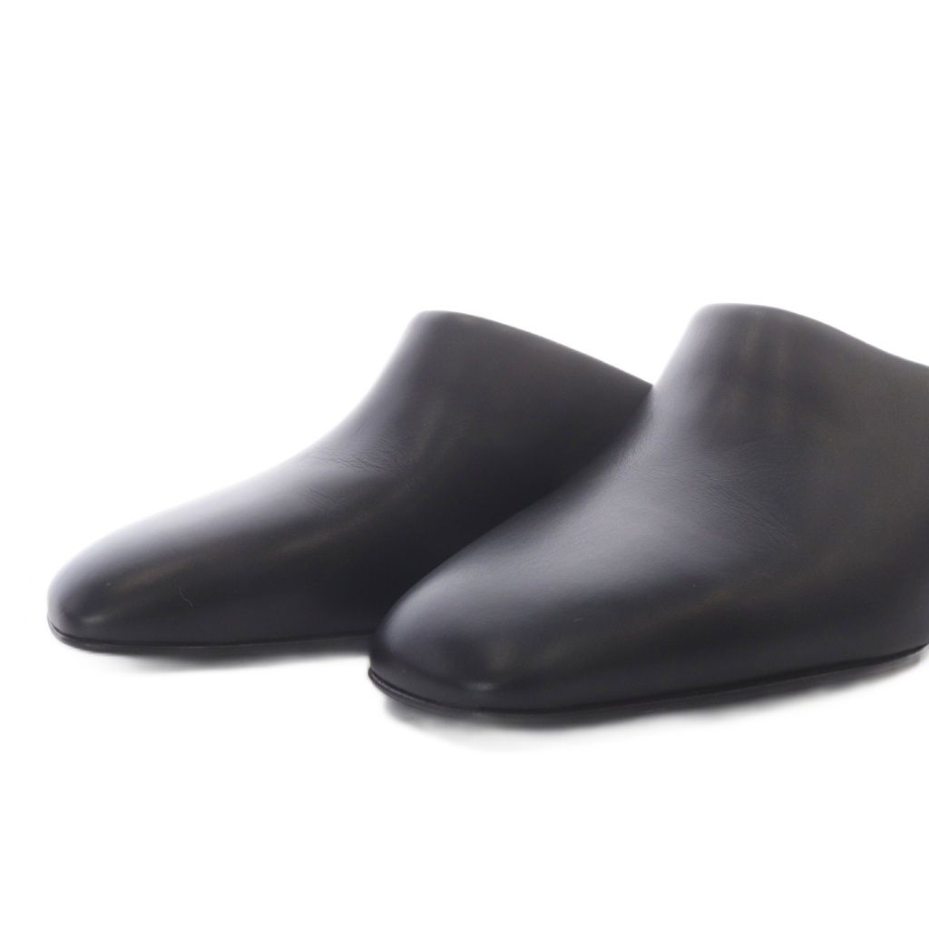 Hermes Christie Mules Chunky Heel Square Toe Leather Black 37 — view 5