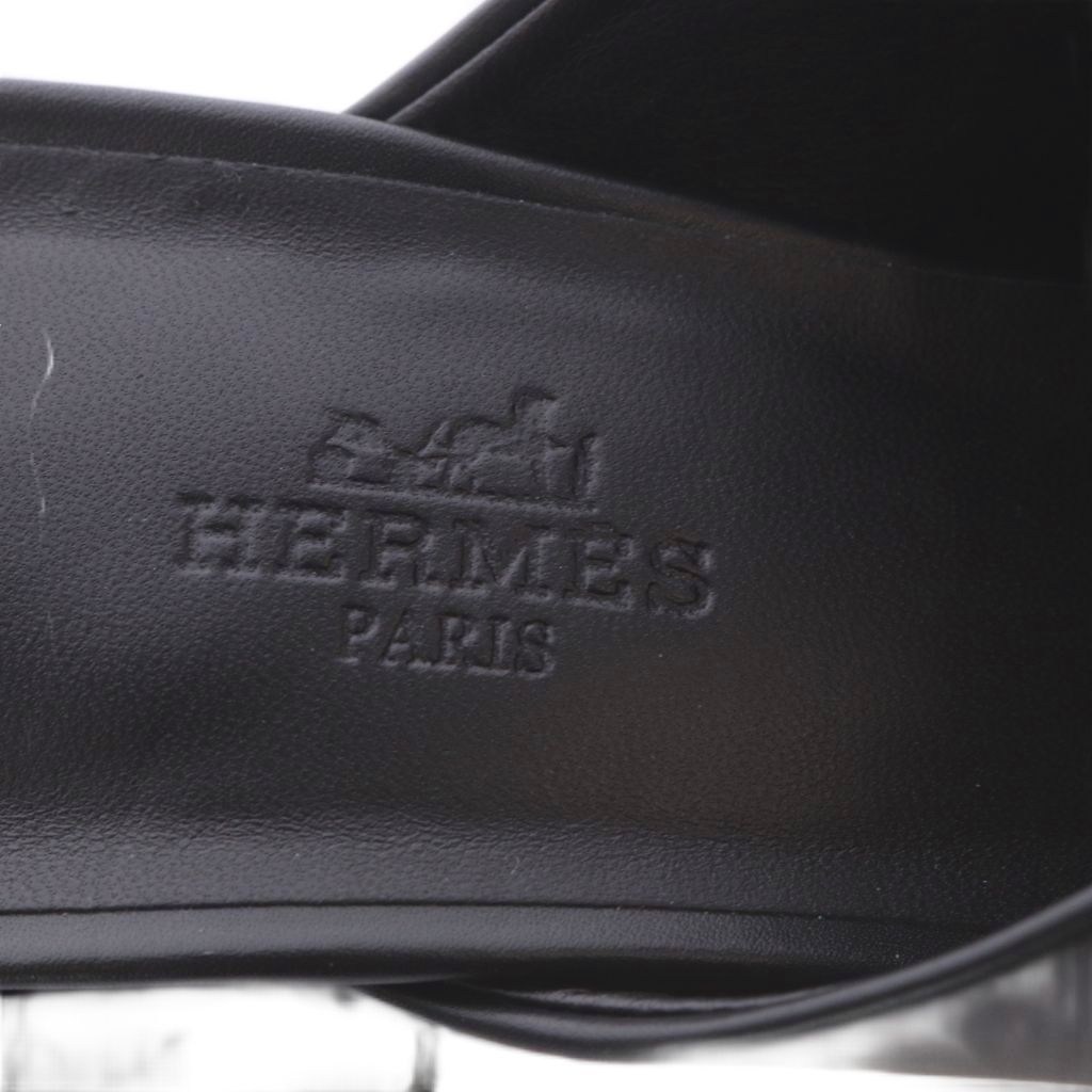 Hermes Christie Mules Chunky Heel Square Toe Leather Black 37 — view 6