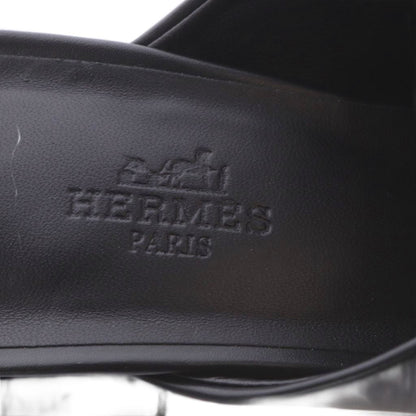 Hermes Christie Mules Chunky Heel Square Toe Leather Black 37 — view 6
