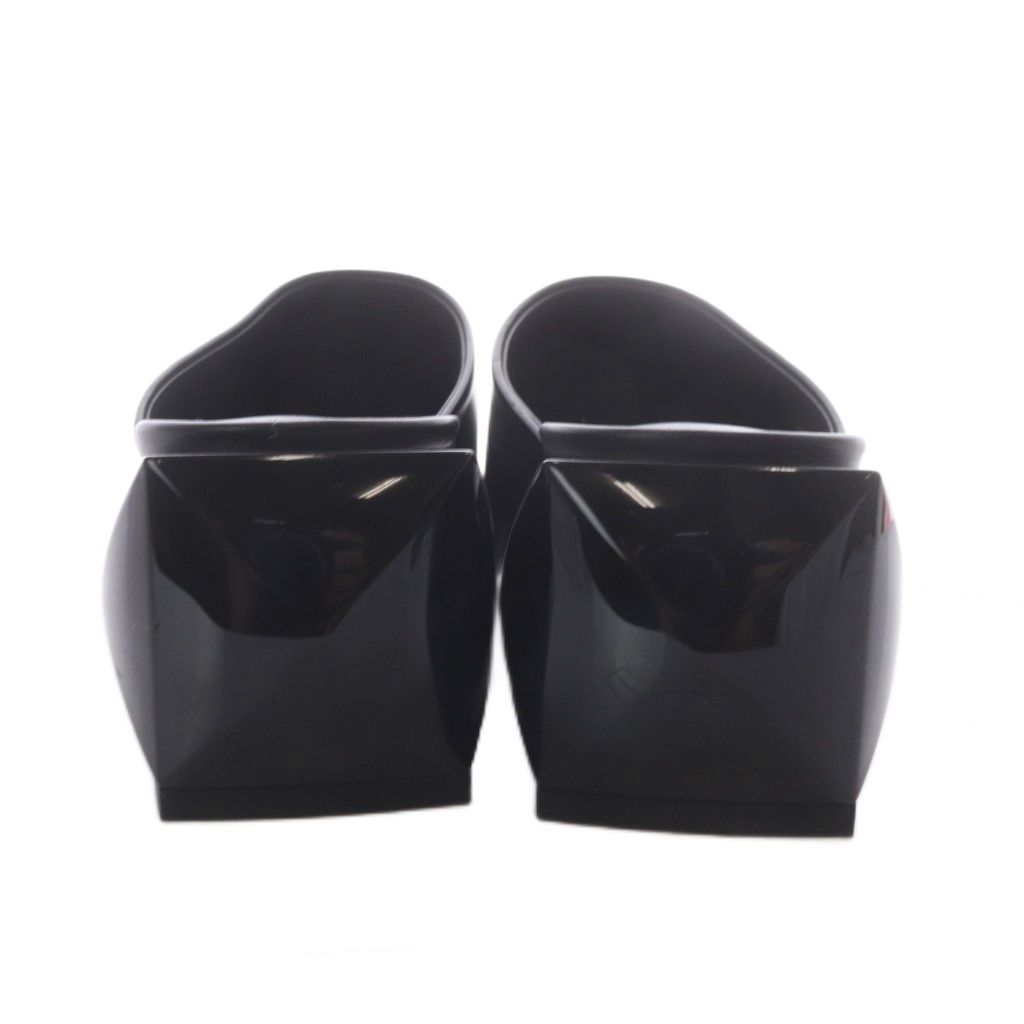 Hermes Christie Mules Chunky Heel Square Toe Leather Black 37 — view 3