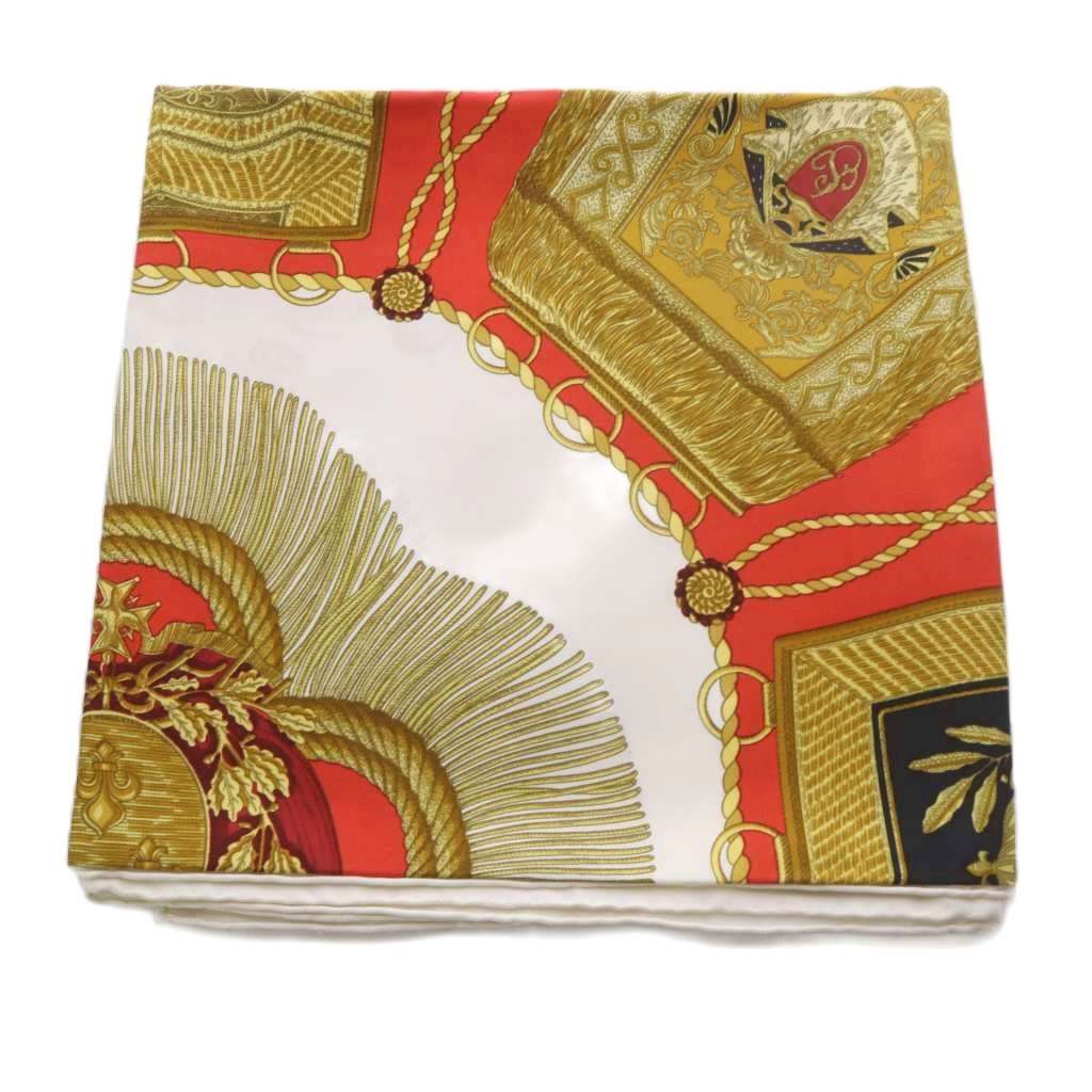 Hermes Scarf Carre 90 Poste Et Cavalerie Silk Red White — view 6