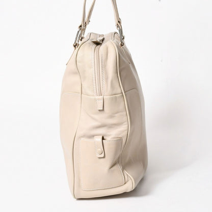 Loewe Anagram Tote Bag Side Pocket Leather Ivory Silver — view 3