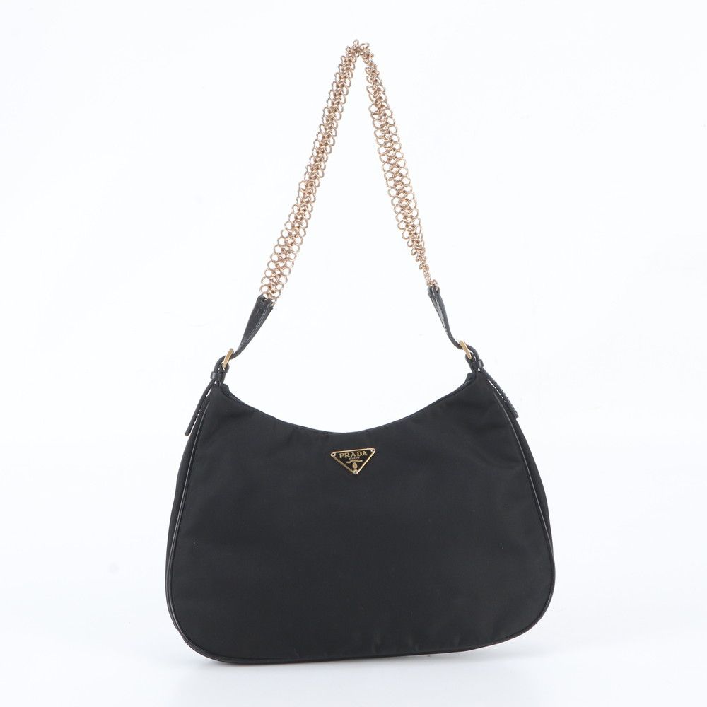 Prada White Tessuto Nylon Triangle Logo Leather Shoulder Bag