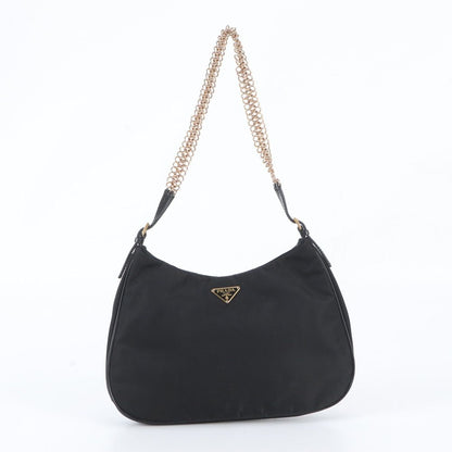 Prada White Tessuto Nylon Triangle Logo Leather Shoulder Bag