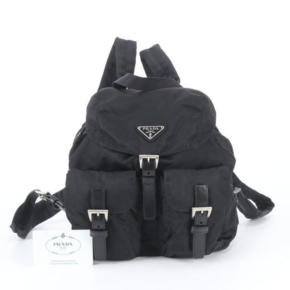 Prada White Tessuto Nylon Triangle Logo Leather Backpack