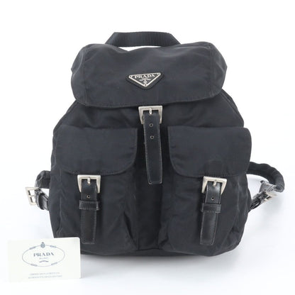 Prada White Tessuto Nylon Triangle Logo Leather Backpack