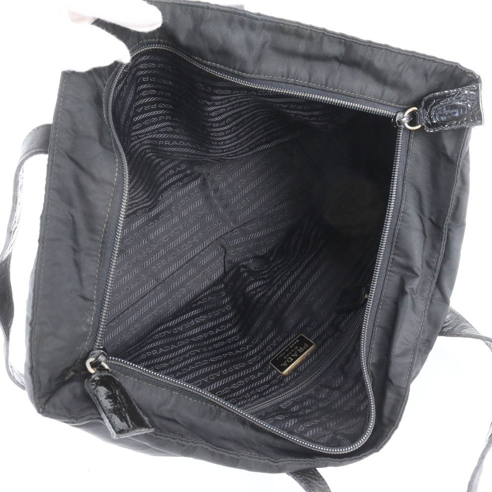 Prada White Tessuto Nylon Triangle Logo Croco Embossed Leather Tote Shoulder — view 7